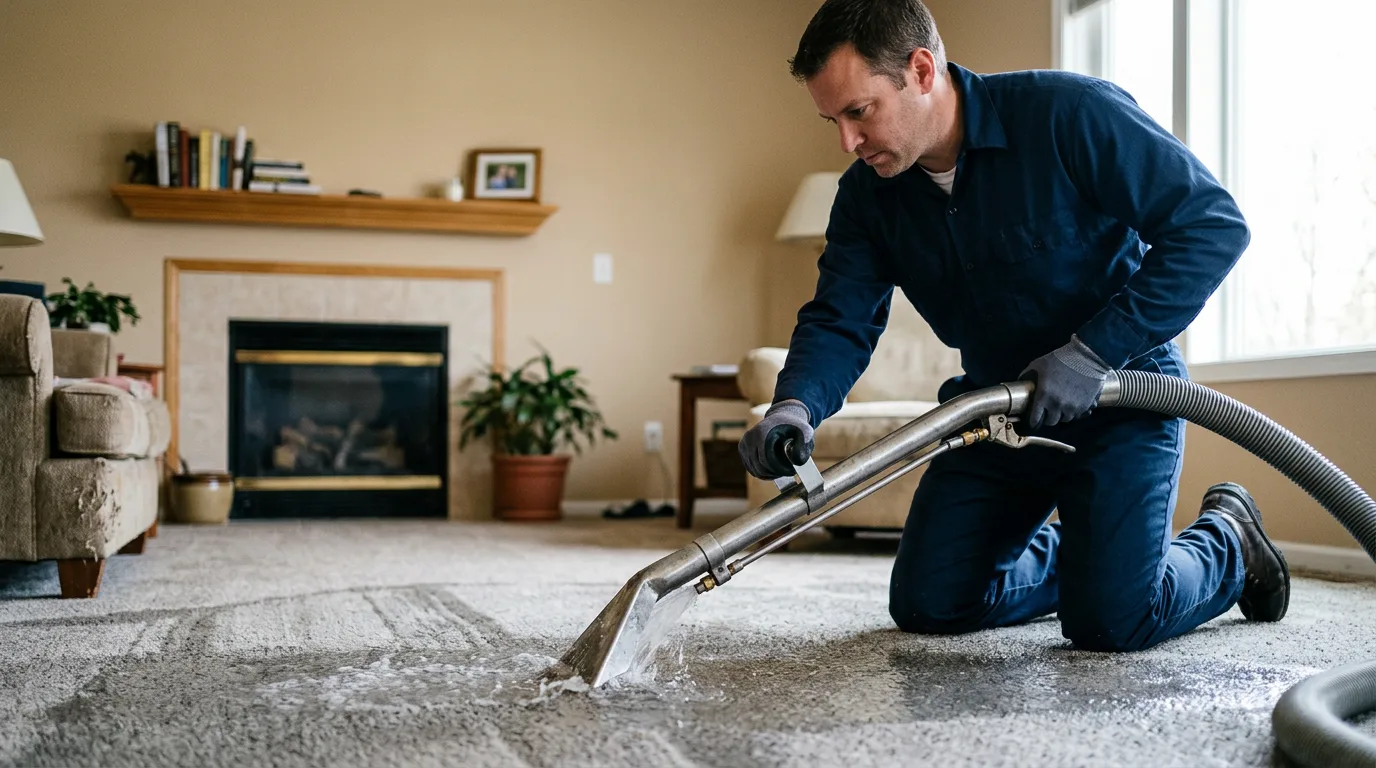 Water damage restoration technician working near Carmi, IL